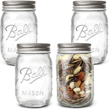 VIKUS 4 Pieces Canning Jars - 480ml Mason Jar Empty Glass Spice Bottles with Airtight Lids and Labels