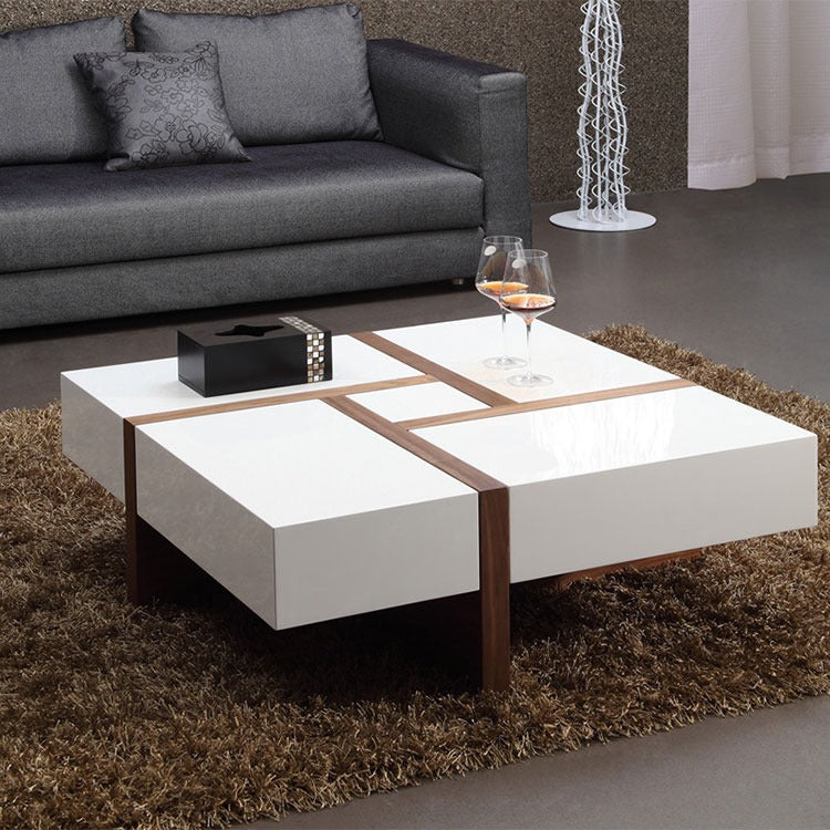 Vintage Elegant White and Brown Criss Cross Coffee Table
