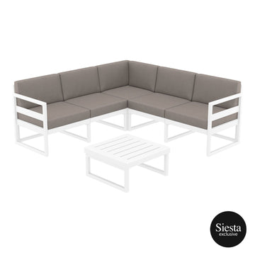 Mykonos Lounge Corner Set - White with Brown Cushions