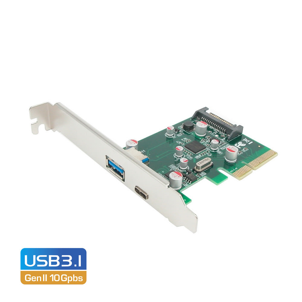 Simplecom EC312 PCI-E 2.0 x4 to 2 Port SuperSpeed+ USB 3.1 Gen II 10Gpbs Type-C and Type-A Host Expansion Card