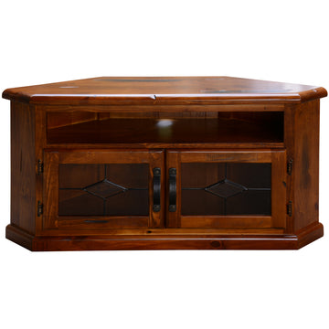 Umber Corner ETU Entertainment TV Unit 126cm 2 Door Solid Pine Wood - Dark Brown