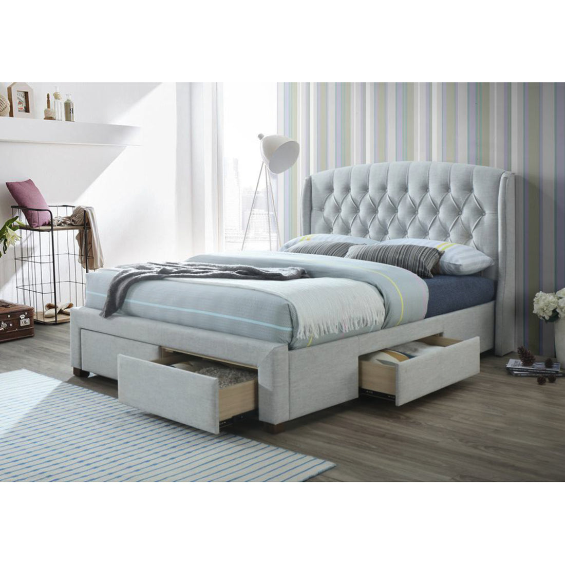 Honeydew King Size Bed Frame Timber Mattress Base With Storage Drawers - Beige