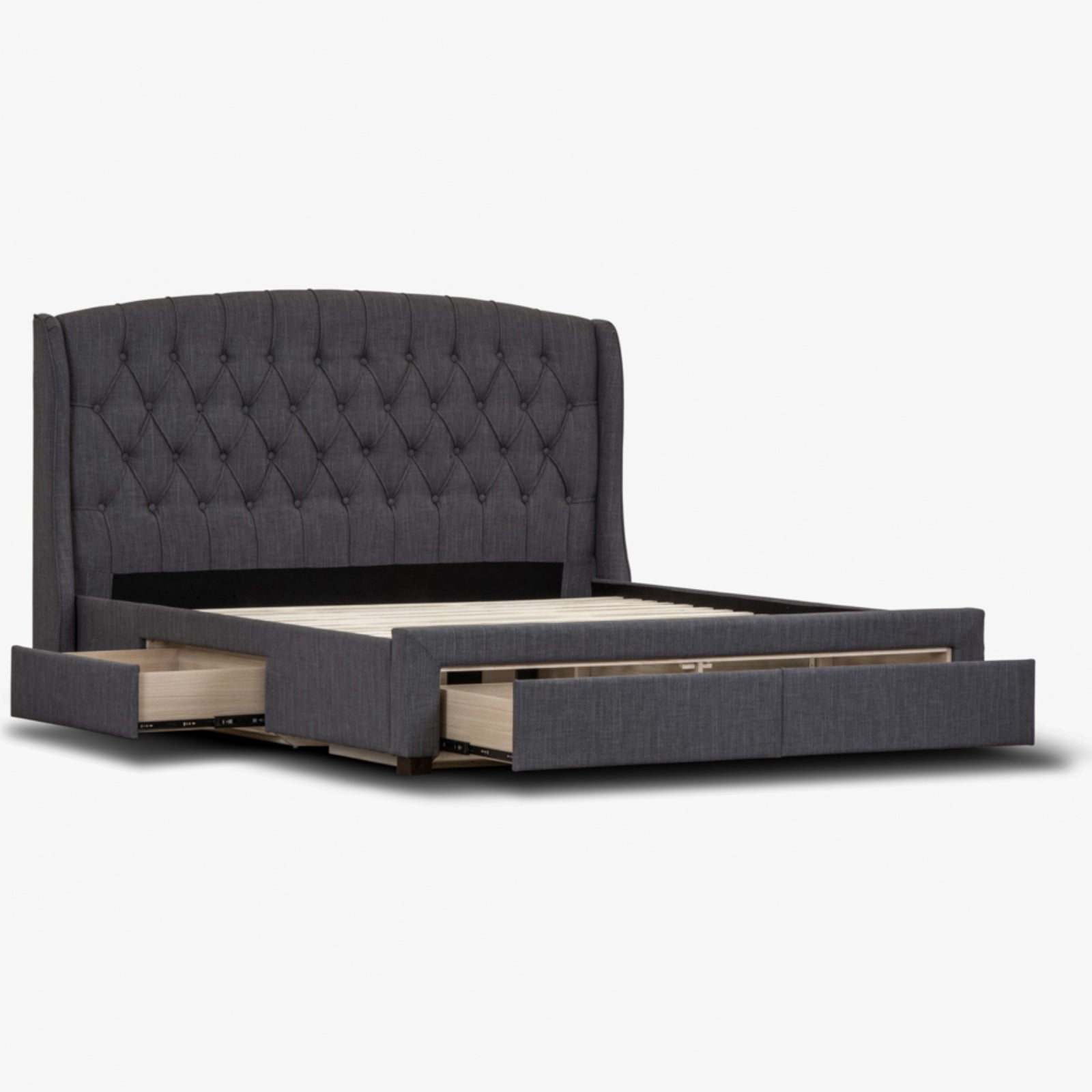Honeydew King Size Bed Frame Timber Mattress Base With Storage Drawers - Grey