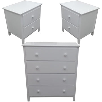 Wisteria Bedside Tallboy 3pc Bedroom Set Drawers Nightstand Storage Cabinet -WHT