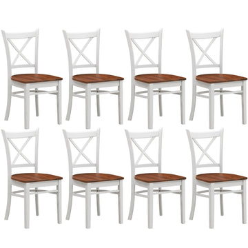 Lupin Dining Chair Set of 8 Crossback Solid Rubber Wood Furniture - White Oak