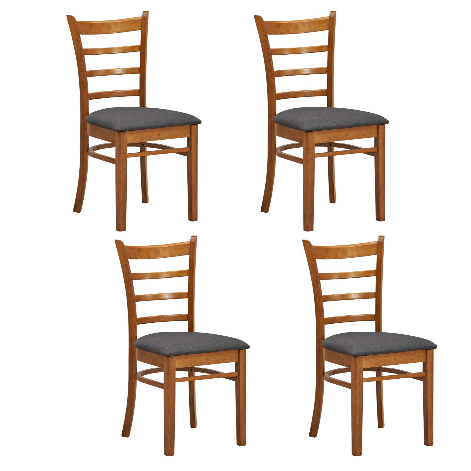 Linaria Dining Chair Set of 4 Crossback Solid Rubber Wood Fabric Seat - Walnut