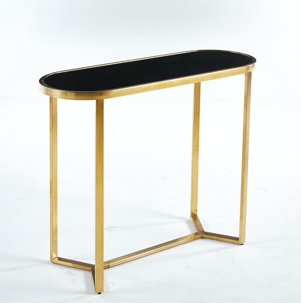 Interior Ave - Designer Giselle Black Glass & Brushed Gold Console Table