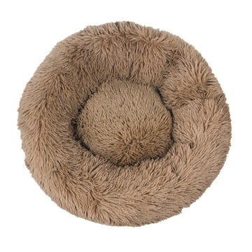 Pet Dog Bedding Warm Plush Round Comfortable Nest Sleeping kennel Coffee M 70cm