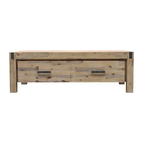 Coffee Table Solid Acacia Wood & Veneer 2 Drawers Storage Oak Colour