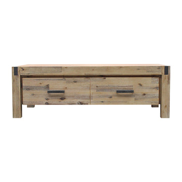 Coffee Table Solid Acacia Wood & Veneer 2 Drawers Storage Oak Colour