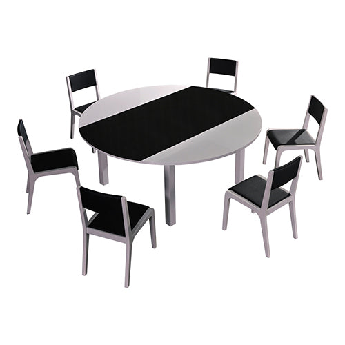 7 Pieces Dining Suite Dining Table & 6X Chairs in Round Shape High Glossy MDF Wooden Base Combination of Black & White ColouX