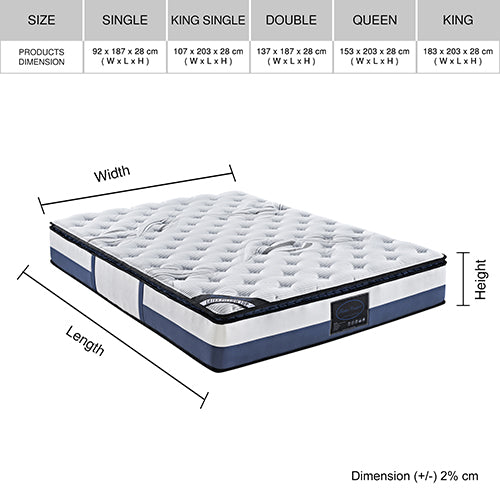 Double Mattress Latex Pillow Top Pocket Spring Foam Medium Firm