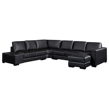 Lounge Set Luxurious 6 Seater Bonded Leather Corner Sofa Living Room Couch in Black with Chaise