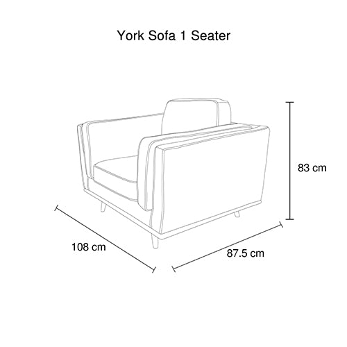 York Sofa 1 Seater Fabric Cushions Modern Sofa Beige Colour