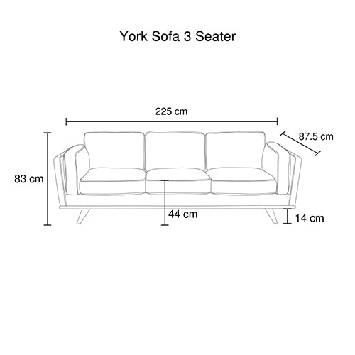 York Sofa 3 Seater Fabric Cushion Modern Sofa Blue Colour