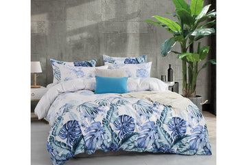 King Size Adelina Blue Teal Tropical Quilt Cover Set