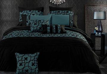 King Size Dark Teal Black Flocking Quilt Cover Set(3PCS)