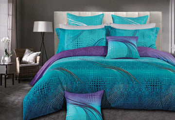 Super King Size Turquoise Aqua and Purple Quilt Cover Set(3PCS)
