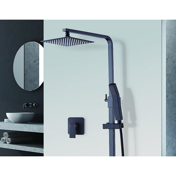 WELS 8" Rain Shower Head Set Square Dual Heads Faucet High Pressure With Mixer