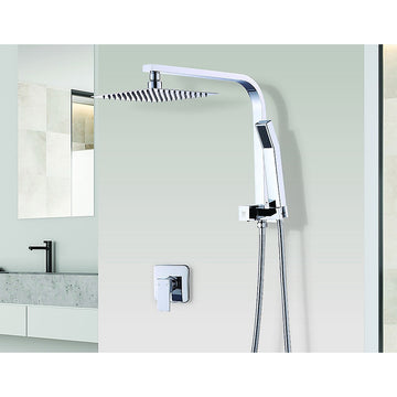 WELS 8" Rain Shower Head Set Square Dual Heads Faucet High Pressure With Mixer