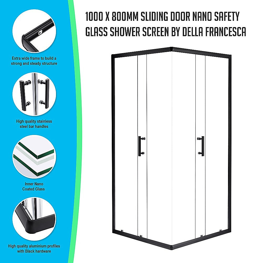 1000 x 800mm Sliding Door Nano Safety Glass Shower Screen By Della Francesca