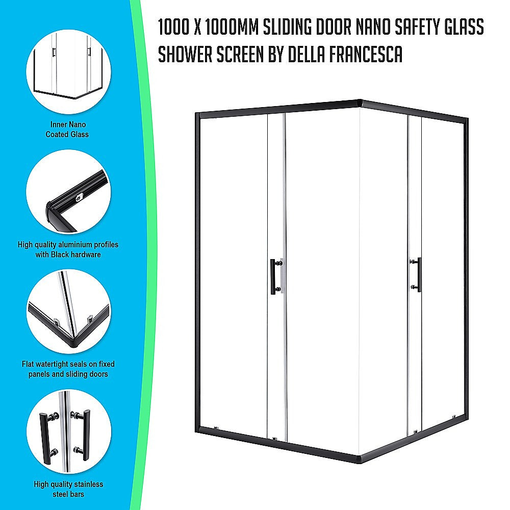 1000 x 1000mm Sliding Door Nano Safety Glass Shower Screen By Della Francesca