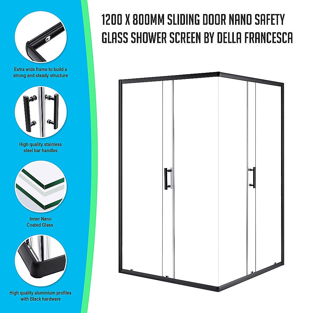 1200 x 800mm Sliding Door Nano Safety Glass Shower Screen By Della Francesca