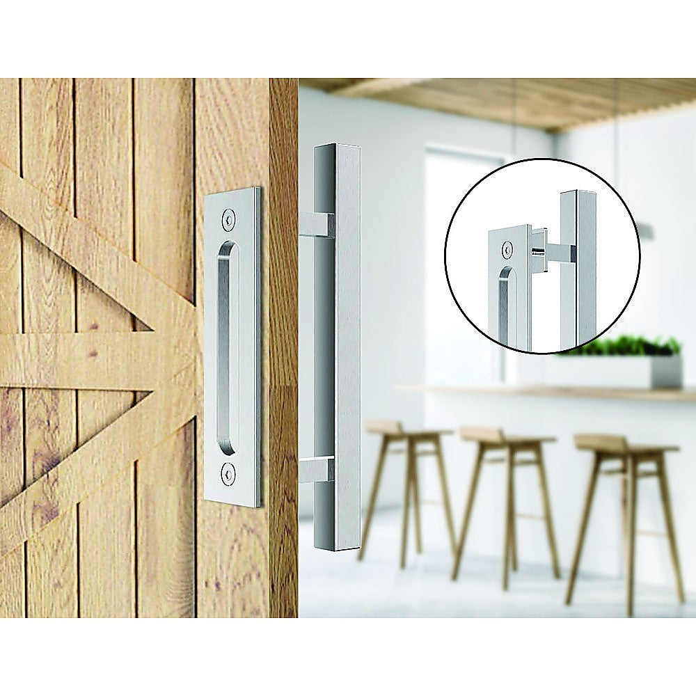 12" Square Pull and Flush Door Handle Set Stainless Steel Barn Door Hardware