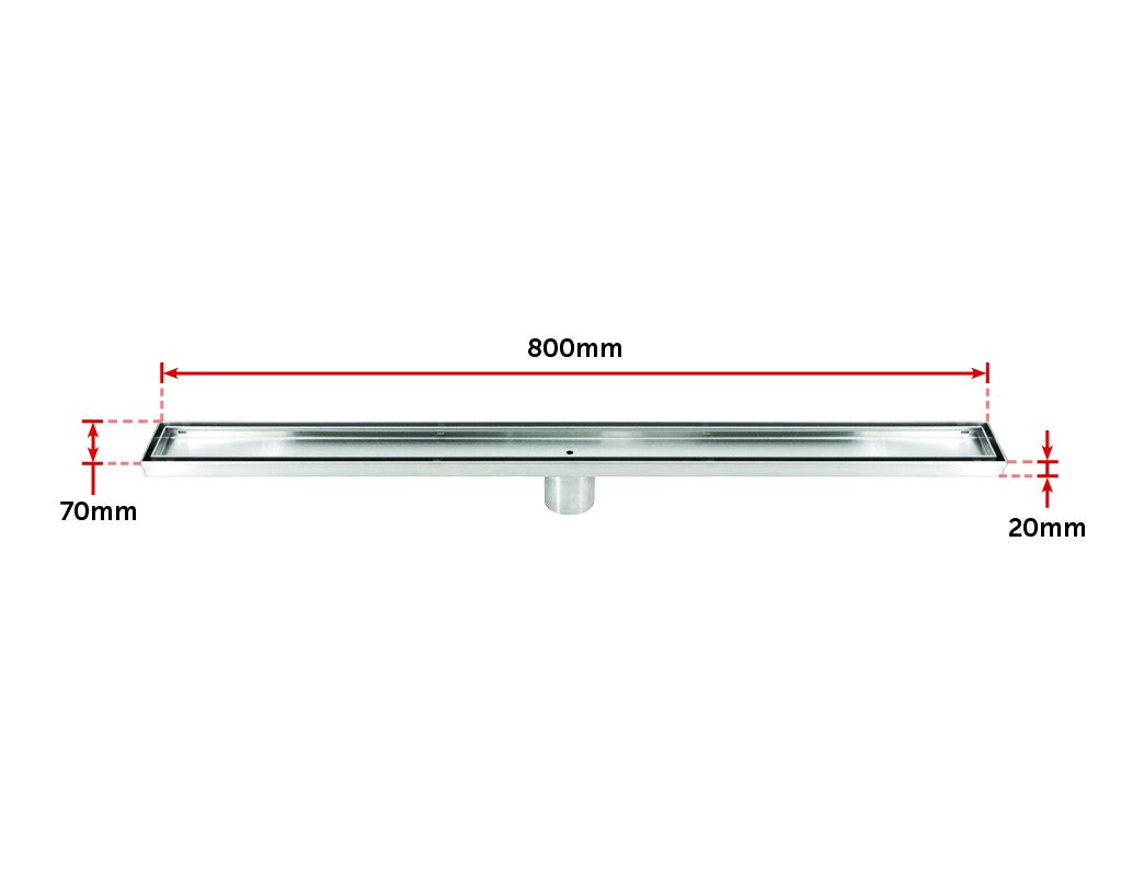 800mm Tile Insert Shower Bathroom Stainless Steel Grate Drain w/Centre outlet Floor Waste