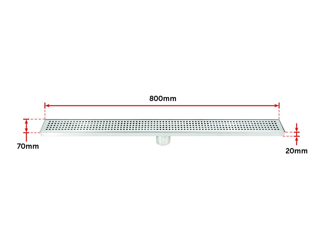800mm Bathroom Shower Stainless Steel Grate Drain with Centre Outlet Floor Waste
