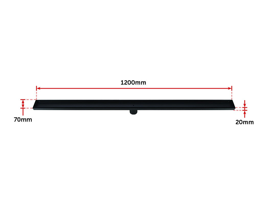 1200mm Tile Insert Bathroom Shower Black Grate Drain w/Centre outlet Floor Waste