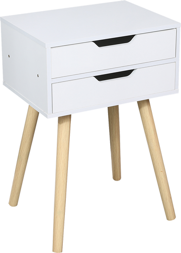 Wooden Bedside Table 2 Drawers Cabinet Storage Tall Night Stand