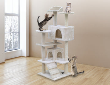 132cm Cat Tree Scratching Post Scratcher Tower Condo House Furniture Wood - Beige