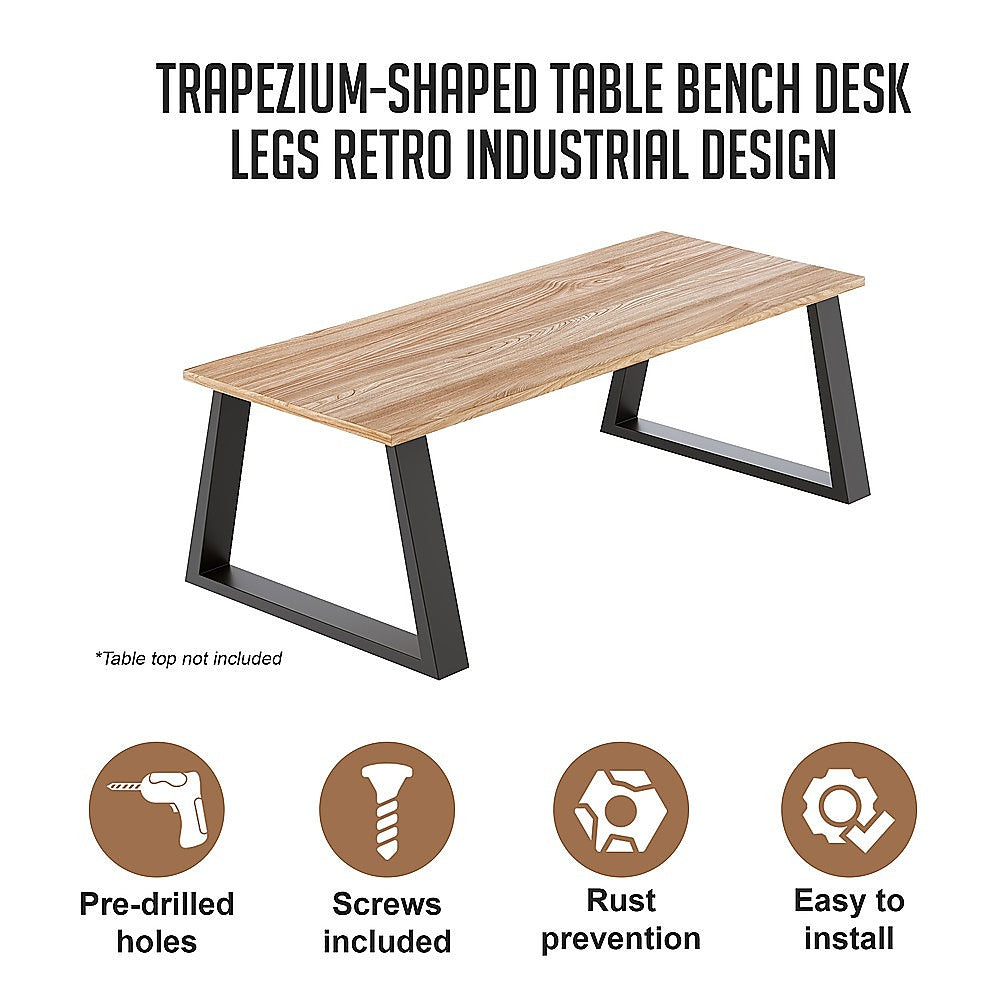 Trapezium Shaped Table Bench Desk Legs Retro Industrial Design Fully Welded - Black