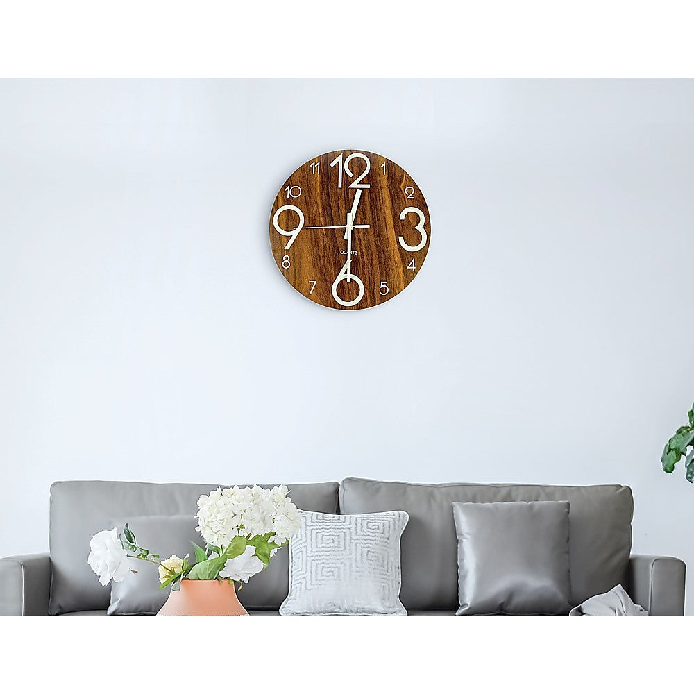 Glow In Dark Wall Clock Luminous Quartz Wooden Non Ticking Home Decor 12'' 30cm
