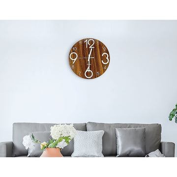 Glow In Dark Wall Clock Luminous Quartz Wooden Non Ticking Home Decor 12'' 30cm