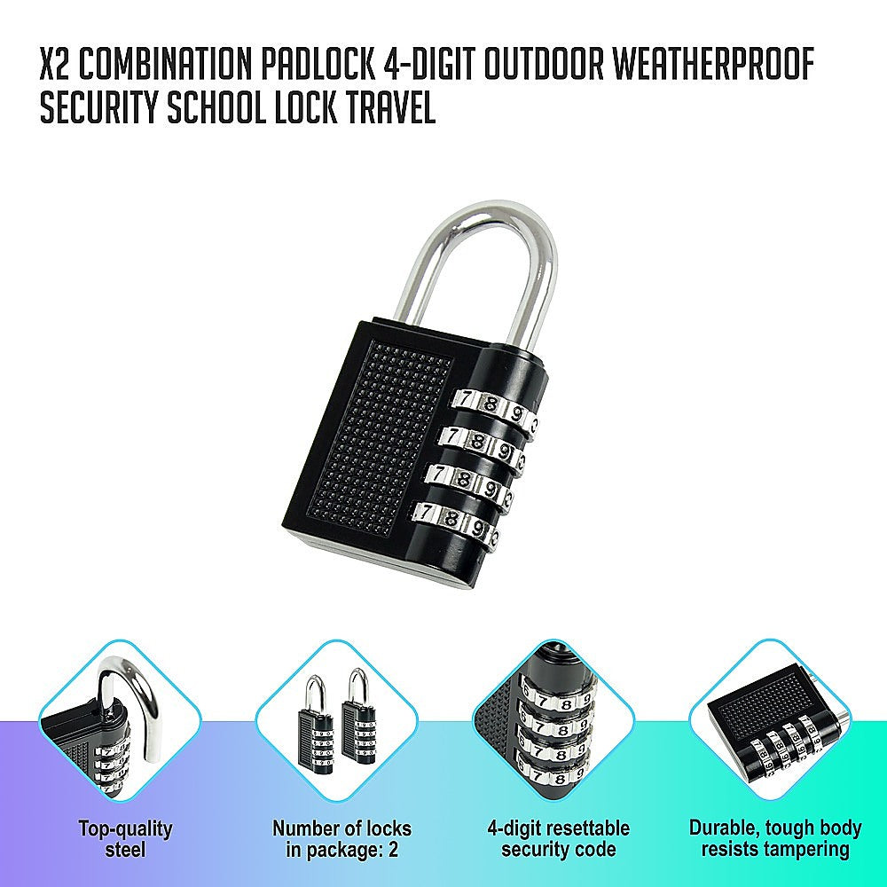 X2 Combination Padlock 4-Digit Outdoor Weatherproof Security School Lock Travel