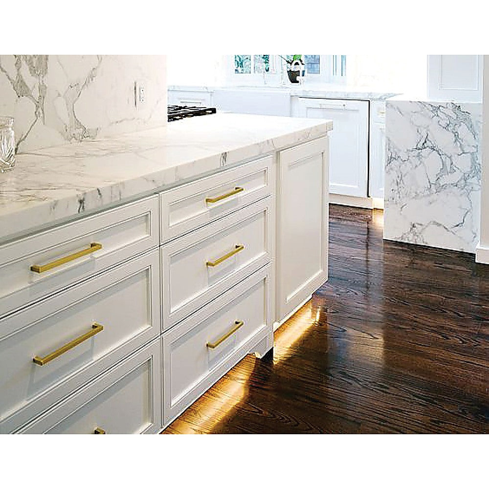 15 x Brushed Brass Drawer Pulls Kitchen Cabinet Handles - Gold Finish 128mm