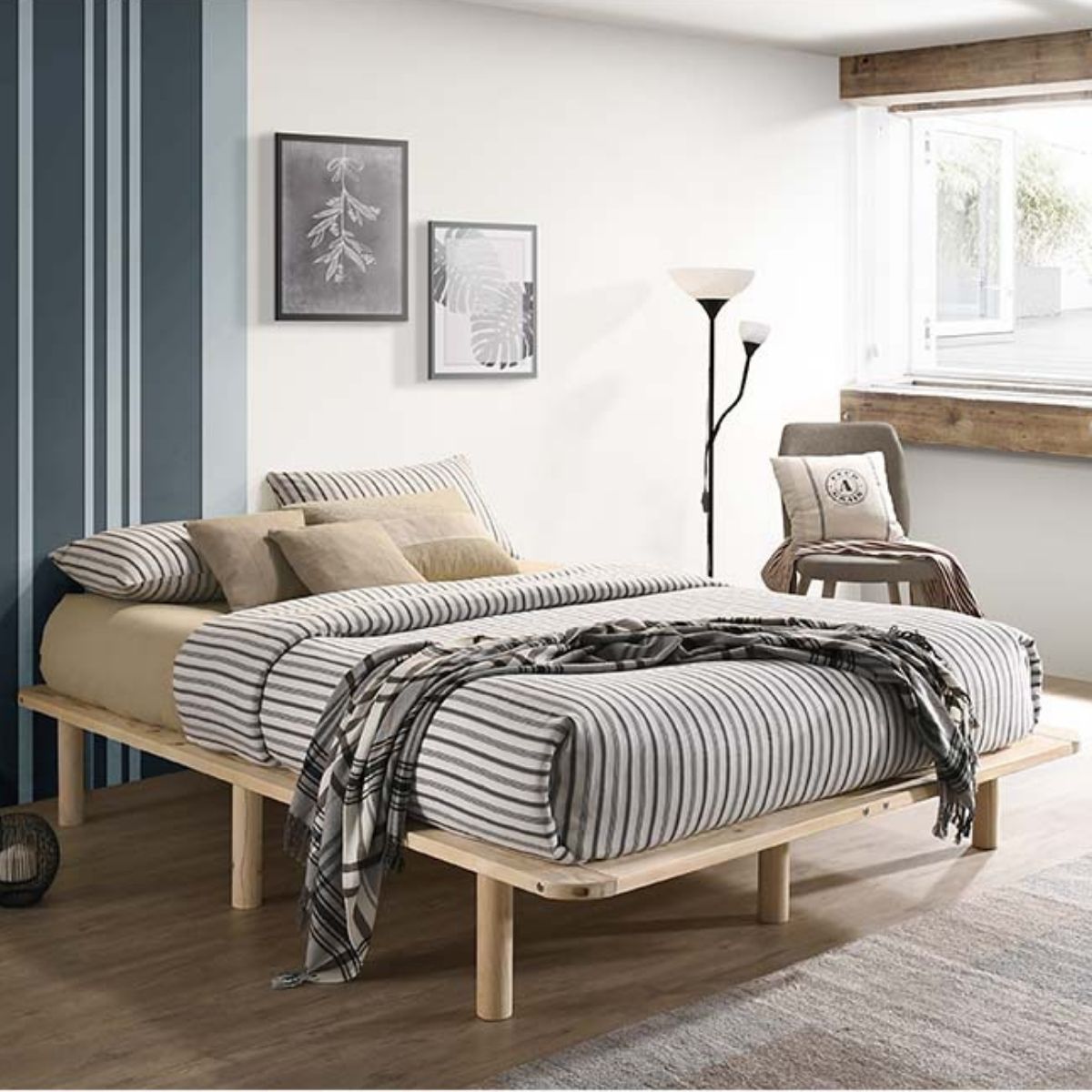 Platform Bed Base Frame Wooden Natural Queen Pinewood Shopping