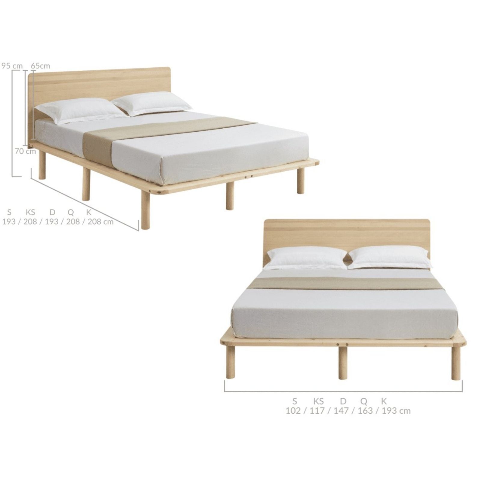 Natural Solid Wood Bed Frame Bed Base with Headboard Queen Shopping