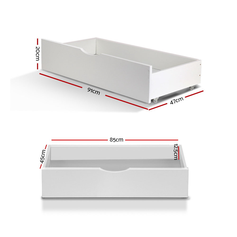 Artiss 2x Storage Drawers Trundle for Single Wooden Bed Frame Base Timber White