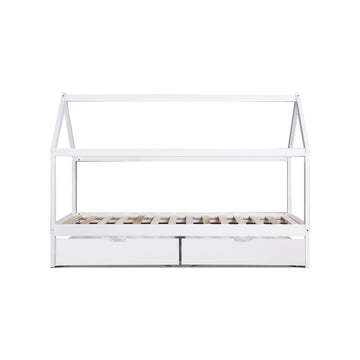Artiss Wooden Bed Frame Single Size Mattress Base Timber Platform Storage Drawers Pine Wood White