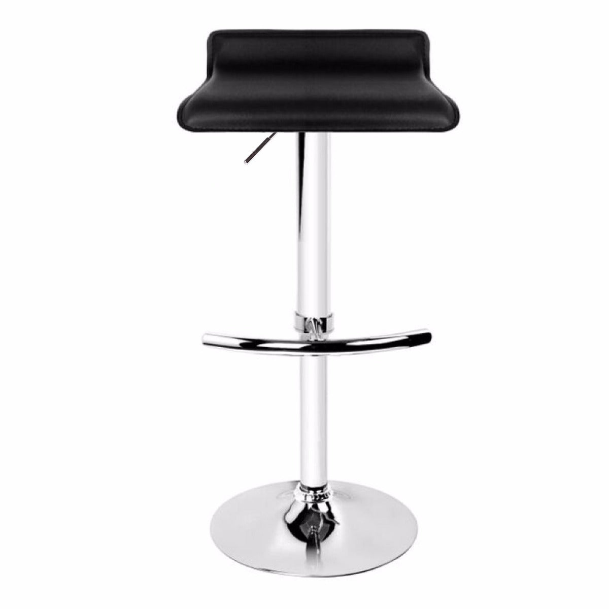2X Black Bar Stools Faux Leather Low Back Adjustable Crome Base Gas Lift Slim Seat Swivel Chairs