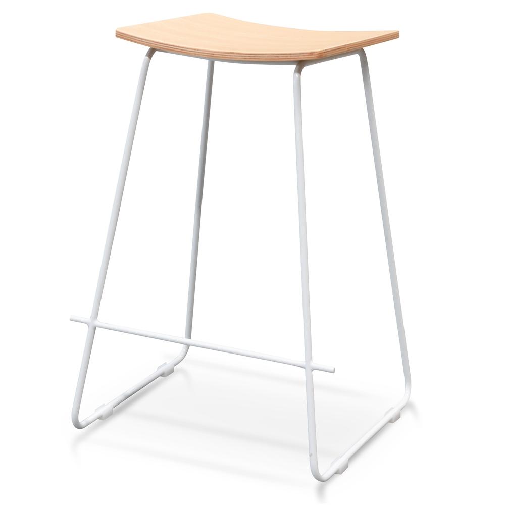 Olivia Bar Stool With Natural Timber Seat - White Frame