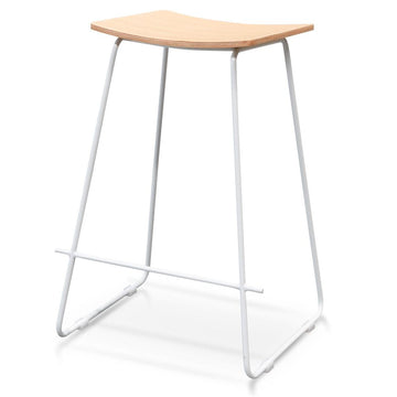 Olivia Bar Stool With Natural Timber Seat - White Frame
