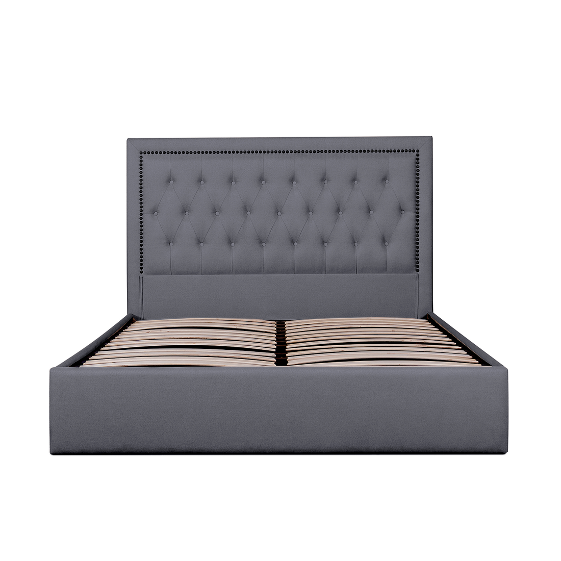 Addison Fabric Queen Bed Frame in Lunar Grey with Tufted Headboard