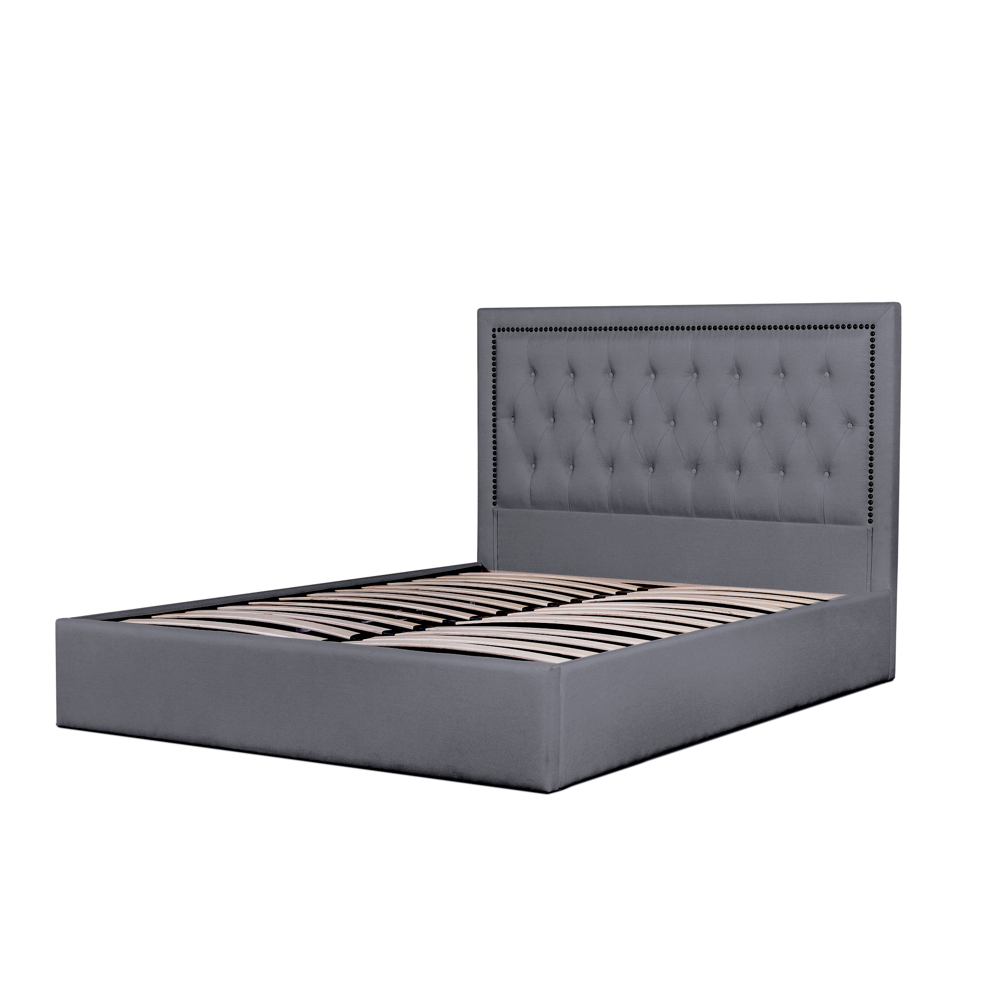 Addison Fabric King Bed Frame in Lunar Grey with Tufted Headboard