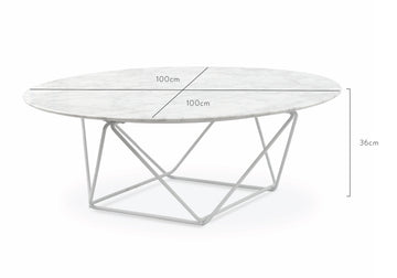 Elizabeth 100cm Round Marble Coffee Table With White Base