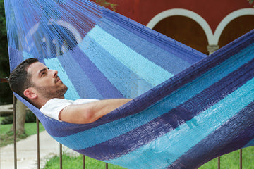King Size Cotton Hammock in Caribean Blue