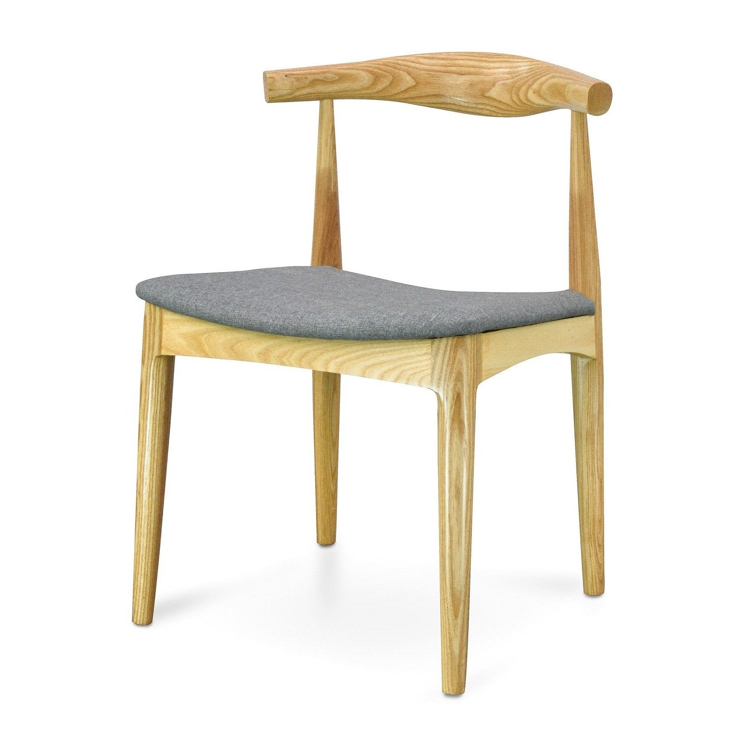 Nora Elbow Dining Chair - Natural with Light Grey Fabric Seat